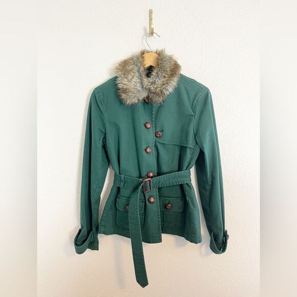 Vintage Gap barn jacket with fur collar and quilted vest liner in green Retro M - Picture 1 of 12
